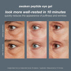 Awaken peptide eye gel before and after, look more well-rested in 10 minutes, quickly reduces the appearance of puffiness and wrinkles
